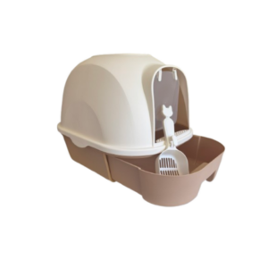 Закрита котешка тоалетна с плъзгащо дъно и лопатка - бежов